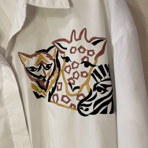 VTG 90s Ilyssa Maxx for 3K Animal Embroidery White Button Down in Size Medium - Picture 4 of 9